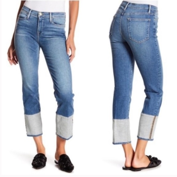 Frame Denim Denim - Frame Le High Straight Reverse Cuff Jeans in Sunland Blue Size 30